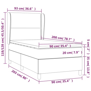 Pat box spring cu saltea, gri închis, 90x200 cm, textil - Img 6