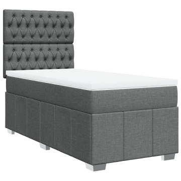 Pat box spring cu saltea, gri închis, 90x200 cm, textil - Img 3
