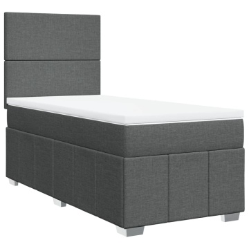 Pat box spring cu saltea, gri închis, 90x200 cm, textil - Img 2