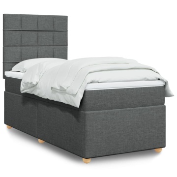 Pat box spring cu saltea, gri închis, 90x200 cm, textil - Img 1
