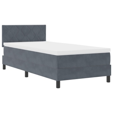 Pat box spring cu saltea, gri închis, single, catifea - Img 3