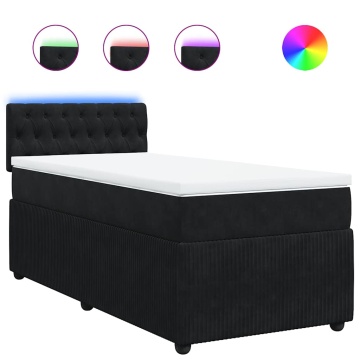 Pat box spring cu saltea, negru, 100x200 cm, catifea - Img 2