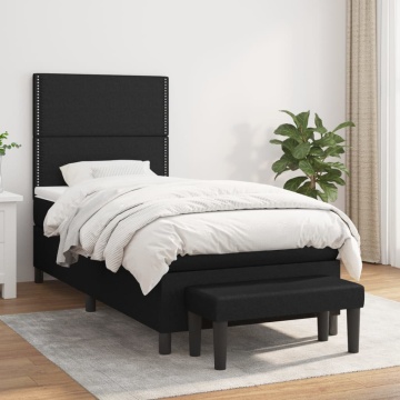 Pat box spring cu saltea, negru, 100x200 cm, textil - Img 1