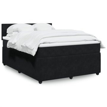 Pat box spring cu saltea, negru, 160x200 cm, catifea - Img 1