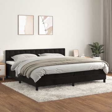 Pat box spring cu saltea, negru, 200x200 cm, catifea - Img 1
