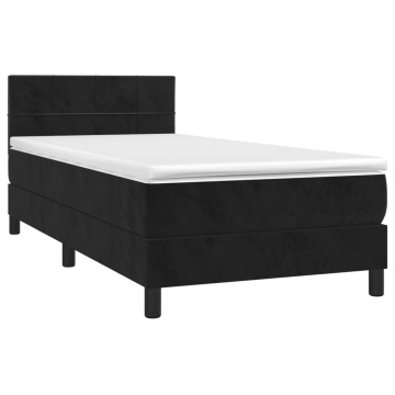 Pat box spring cu saltea, negru, 90x190 cm, catifea - Img 3