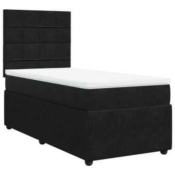 Pat box spring cu saltea, negru, 90x200 cm, catifea - Img 3