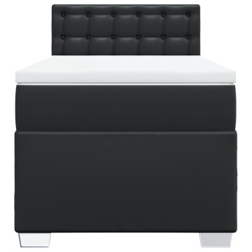Pat box spring cu saltea, negru, 90x200 cm, piele ecologică - Img 5