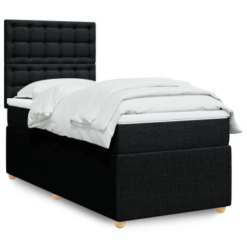 Pat box spring cu saltea, negru, 90x200 cm, textil - Img 1