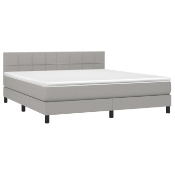 Pat continental cu saltea, gri deschis, 160x200 cm, textil - Img 3