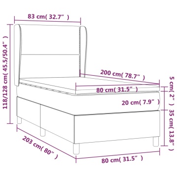 Pat continental cu saltea, gri deschis, 80x200 cm, catifea - Img 6