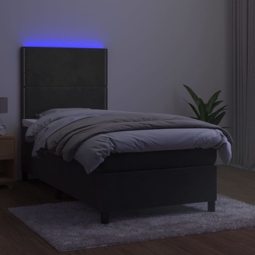 Pat continental cu saltea și LED, gri închis, 80x200 cm catifea - Img 4