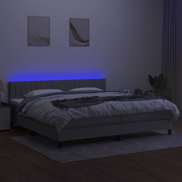 Pat cu arcuri, saltea și LED, gri deschis, 200x200 cm, textil - Img 4