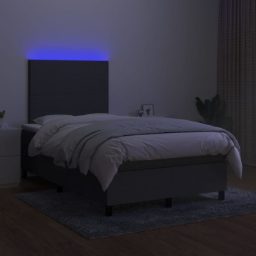 Pat cu arcuri, saltea și LED, gri închis, 120x200 cm, textil - Img 4