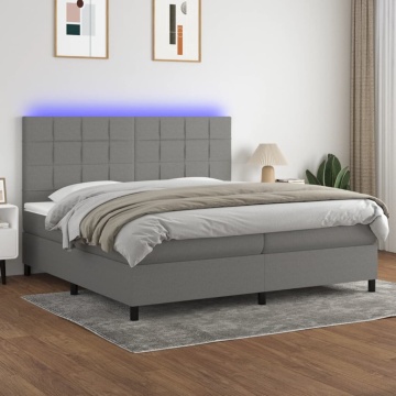 Pat cu arcuri, saltea și LED, gri închis, 200x200 cm, textil - Img 4