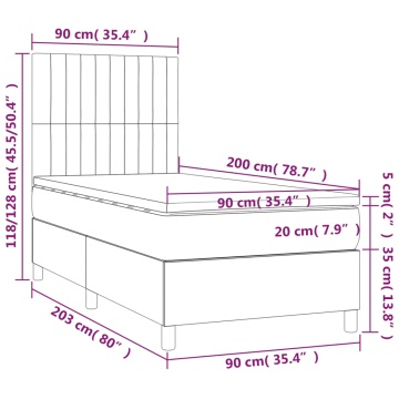 Pat cu arcuri, saltea și LED, gri închis, 90x200 cm, textil - Img 7