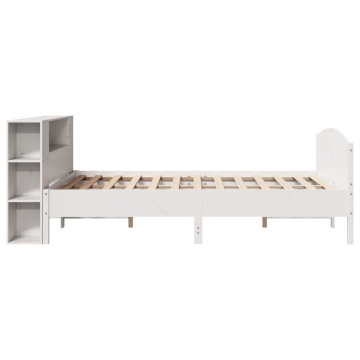 Pat cu bibliotecă fără saltea, alb, 120x190 cm, lemn masiv pin - Img 8