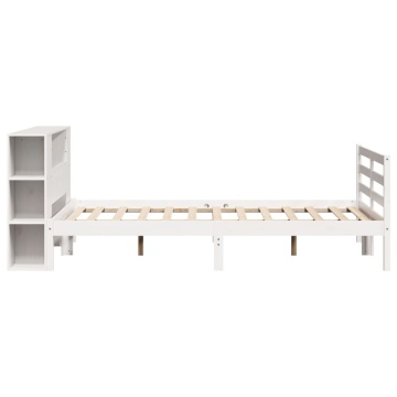 Pat cu bibliotecă fără saltea, alb, 120x190 cm, lemn masiv pin - Img 6
