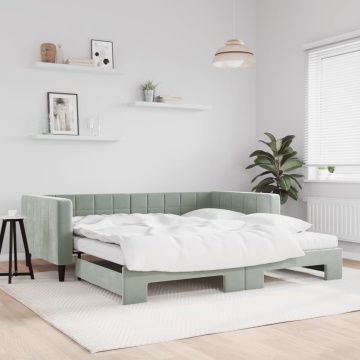 Pat de zi cu extensie și saltele gri deschis 100x200 cm catifea - Img 1