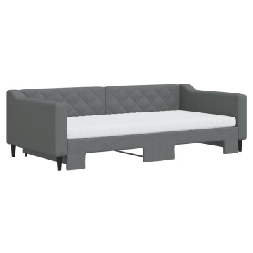 Pat de zi cu extensie și saltele, gri închis, 100x200 cm textil - Img 3