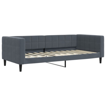 Pat de zi cu extensie și saltele, gri închis 90x200 cm catifea - Img 4