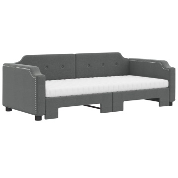 Pat de zi cu extensie și saltele, gri închis, 90x200 cm, textil - Img 3