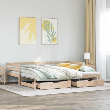 Pat de zi cu extensie și sertare fără saltea, 80x200 cm - Img 1