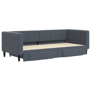 Pat de zi cu extensie și sertare gri închis 90x200 cm catifea - Img 3