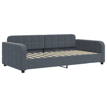 Pat de zi cu extensie și sertare gri închis 90x200 cm catifea - Img 5