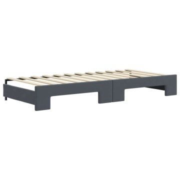 Pat de zi cu extensie și sertare gri închis 90x200 cm catifea - Img 8