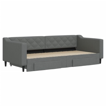 Pat de zi cu extensie și sertare, gri închis, 90x200 cm textil - Img 3