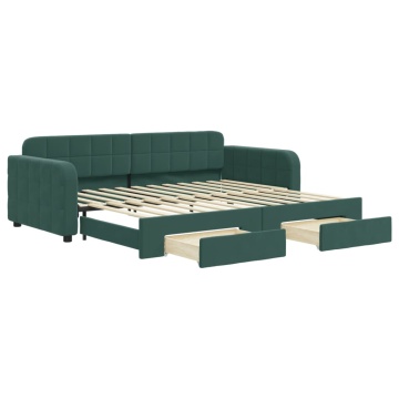 Pat de zi cu extensie și sertare verde închis 90x200 cm catifea - Img 2