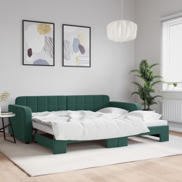 Pat de zi cu extensie, verde închis, 90x200 cm, catifea - Img 1