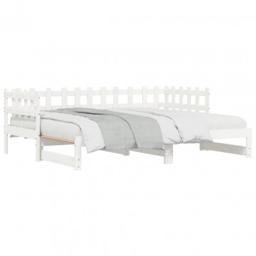 Pat de zi extensibil, alb, 2x(80x200) cm, lemn masiv de pin - Img 4