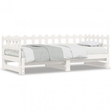 Pat de zi extensibil, alb, 2x(90x200) cm, lemn masiv de pin - Img 1