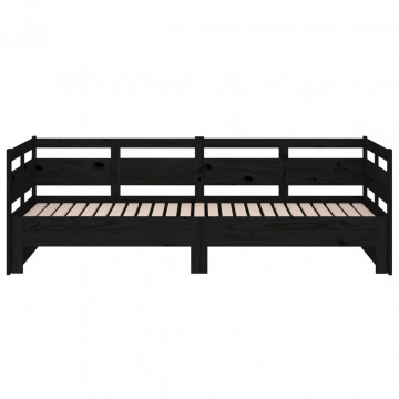Pat de zi extensibil, negru, 2x(80x200) cm, lemn masiv de pin - Img 6