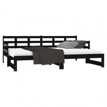 Pat de zi extensibil, negru, 2x(90x190) cm, lemn masiv de pin - Img 8