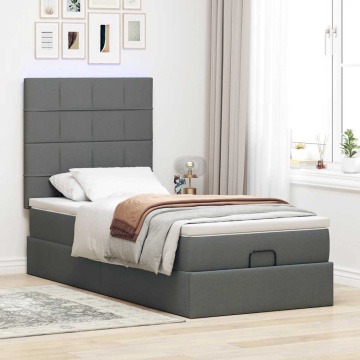 Pat otoman cu saltea și LED-uri, gri închis, 90x200 cm, textil - Img 4