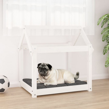 Pat pentru câini, alb, 71x55x70 cm, lemn masiv de pin - Img 1