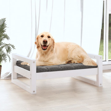 Pat pentru câini, alb, 75,5x55,5x28 cm, lemn masiv de pin - Img 3