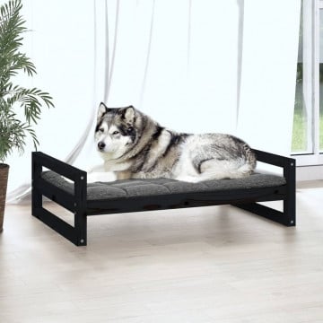 Pat pentru câini, negru, 105,5x75,5x28 cm, lemn masiv de pin - Img 3