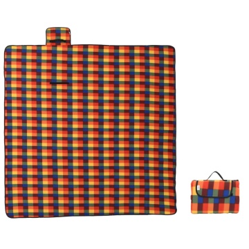 Pătură picnic pliabilă, carouri multicolor, 200x200 cm catifea - Img 3