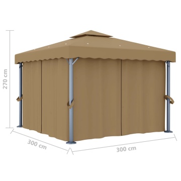 Pavilion cu perdea, gri taupe, 3x3 m, aluminiu - Img 5