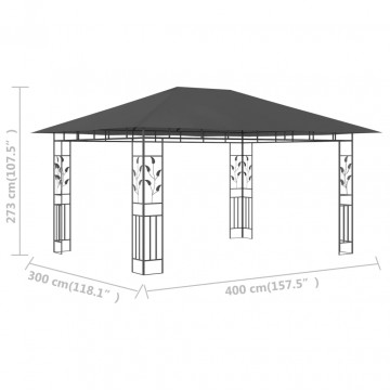 Pavilion cu plasă anti-țânțari, antracit, 4 x 3 x 2,73 m - Img 4