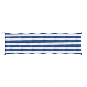 Pernă bancă de grădină, dungi albastru/alb, 200x50x7 cm, textil - Img 2