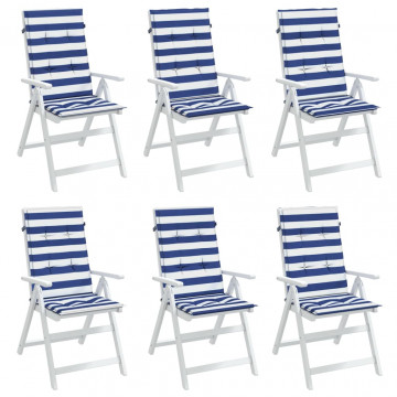 Perne de scaun spătar înalt, 6 buc. dungi albastre&albe, textil - Img 3