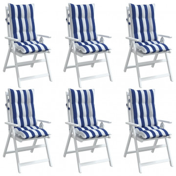 Perne de scaun spătar înalt, 6 buc. dungi albastre&albe, textil - Img 3