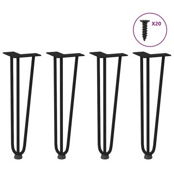 Picioare de masă în ac de păr 4 buc Negru 42 cm Oțel masiv - Img 1