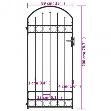 Poartă de gard cu arcadă, negru, 89 x 200 cm, oțel - Img 5