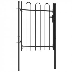 Poartă de gard cu o ușă, vârf arcuit, negru, 1 x 1,2 m, oțel - Img 2